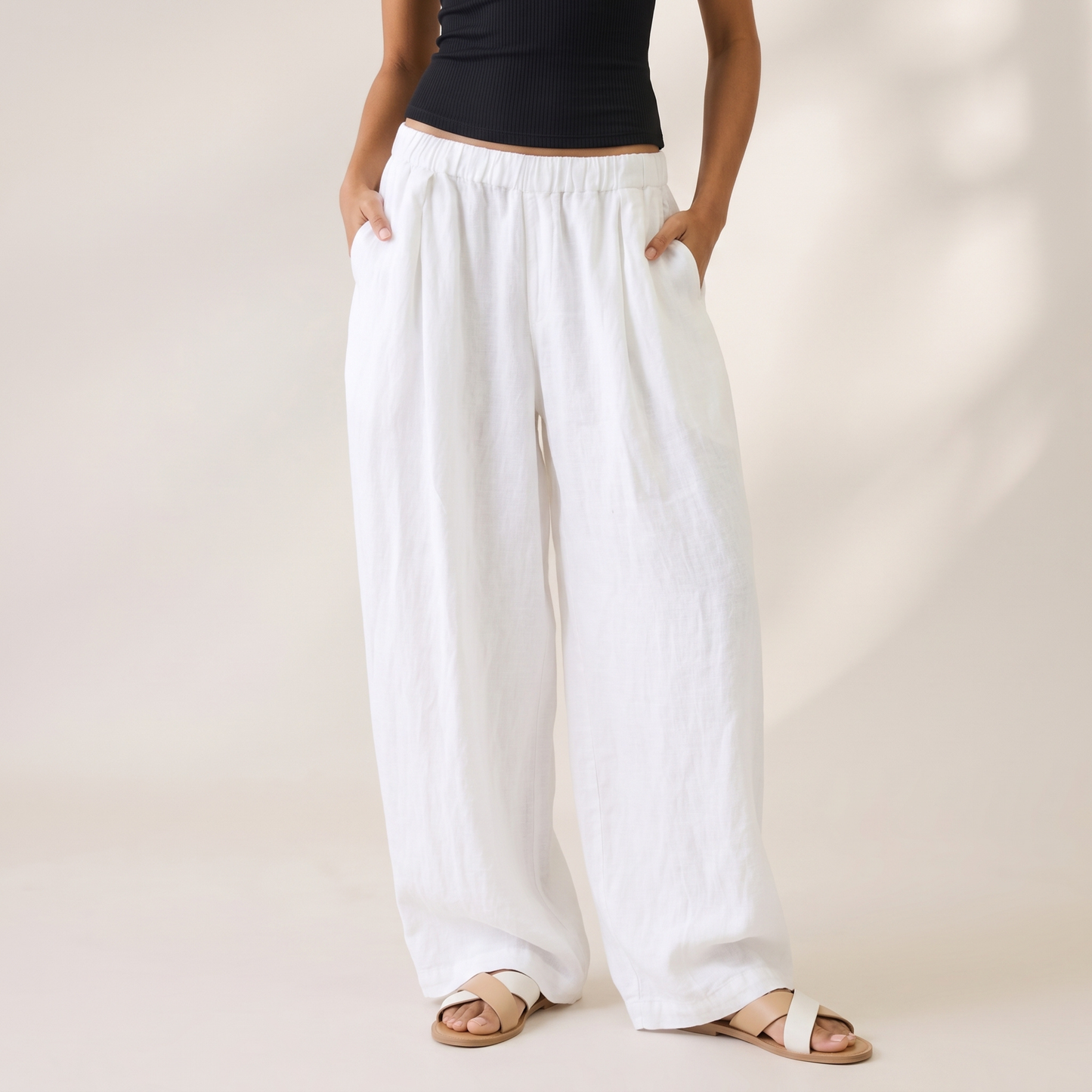 Linen Wide Leg Unisex Pants - Off-White