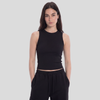 Women Crewneck Ribbed Tank Top - Black