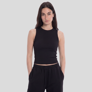 Women Crewneck Ribbed Tank Top - Black