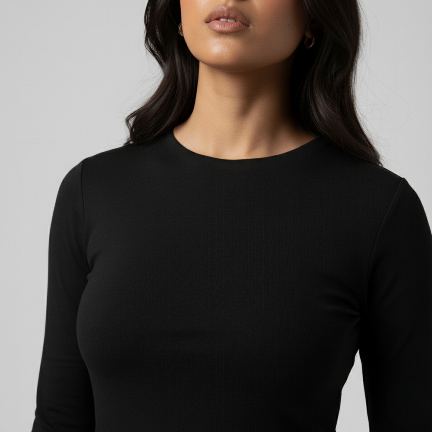 Black Round Neck Long Sleeve Women's Top