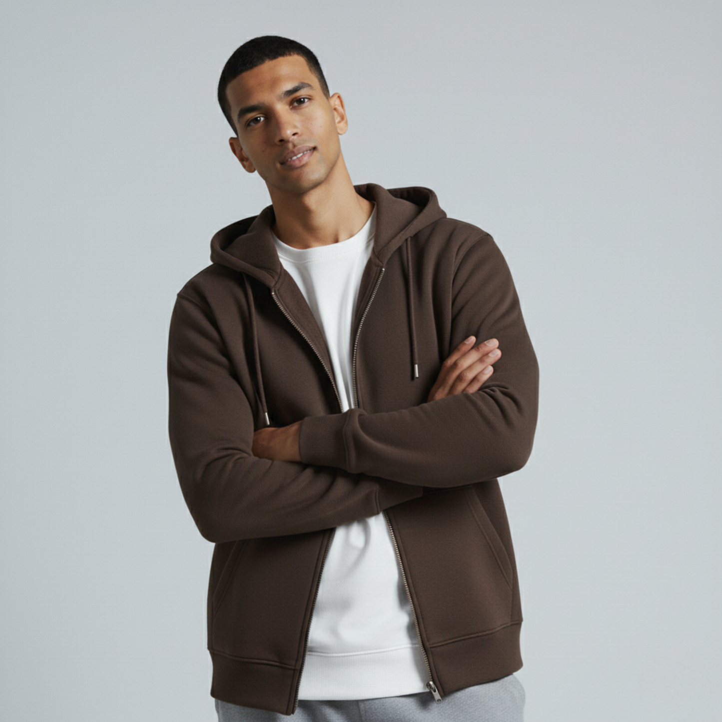 Brown Unisex Zip Up Hoodie