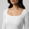 White Squared Neck Long Sleeve Women's Top