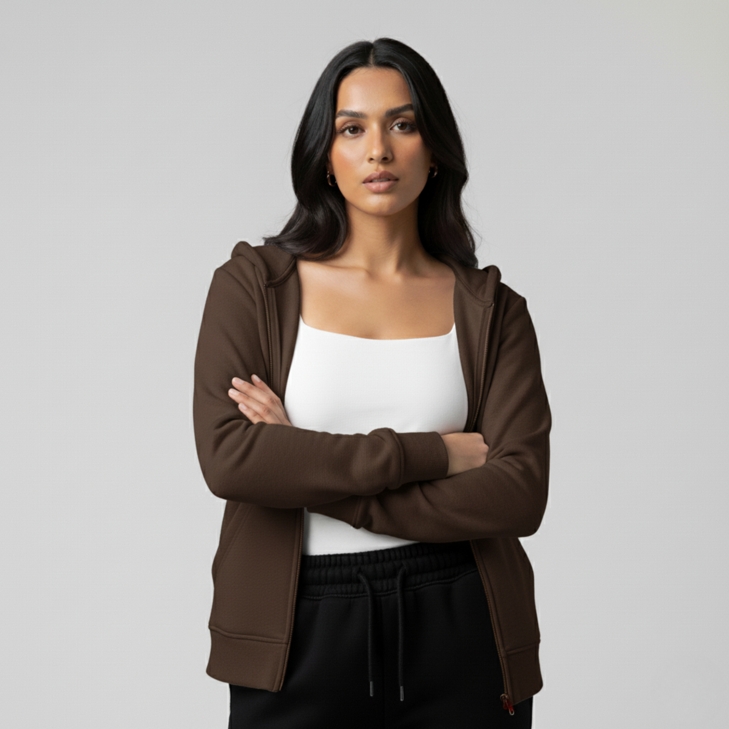 Brown Unisex Zip Up Hoodie