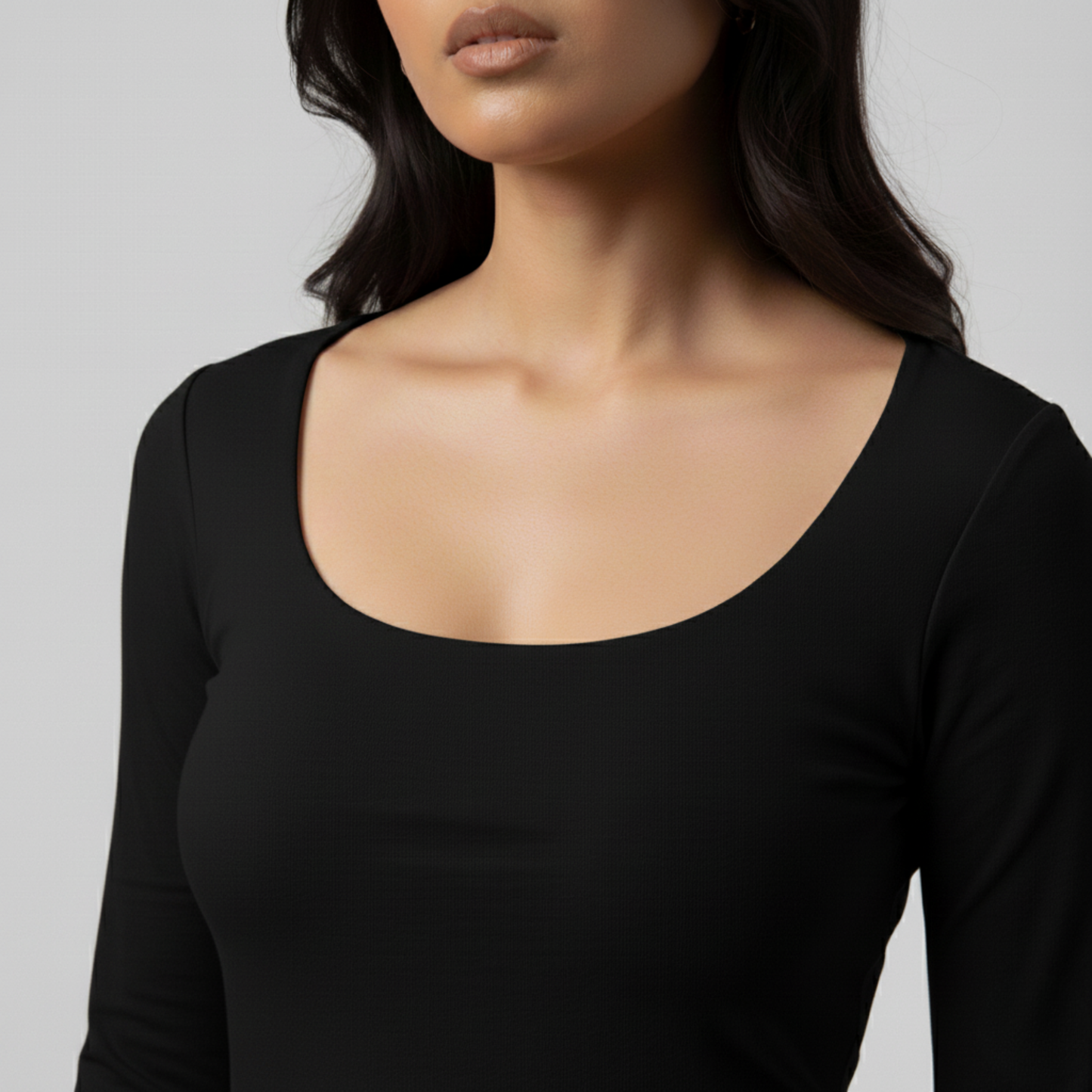 Black Wide Neck Long Sleeve Women's Top