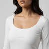 White Wide Neck Long Sleeve Women's Top