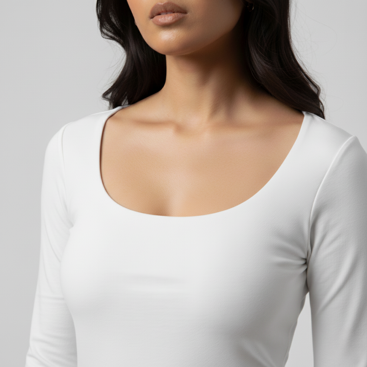 White Wide Neck Long Sleeve Women's Top