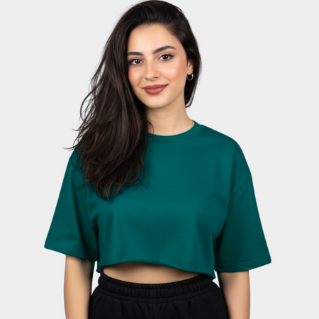 Cropped Oversize T-Shirt (Dark Green)