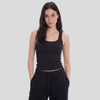 Women Wide Neck Ribbed Tank Top - Black