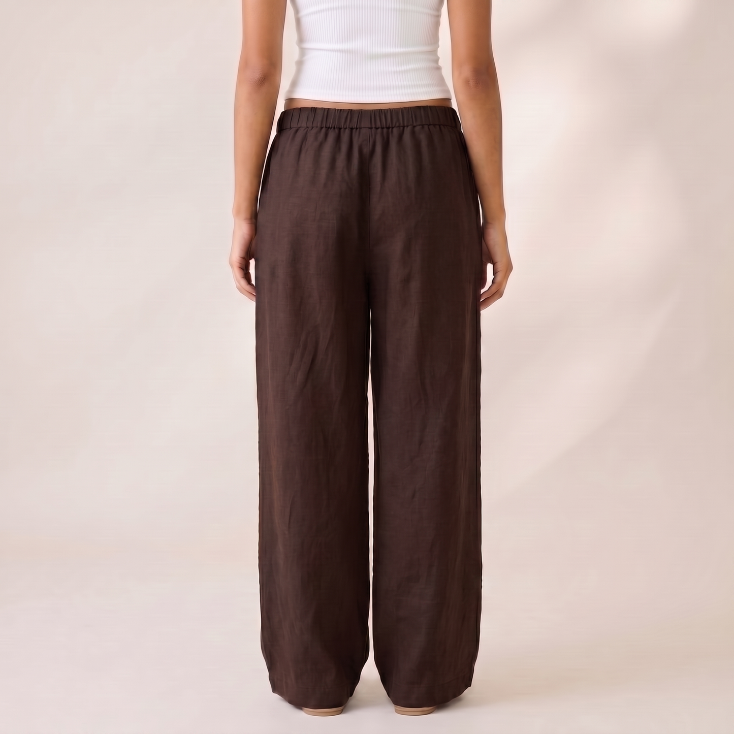 Linen Wide Leg Unisex Pants - Brown