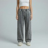 Washed Unisex Heavy Wide Leg Sweatpants - Grey