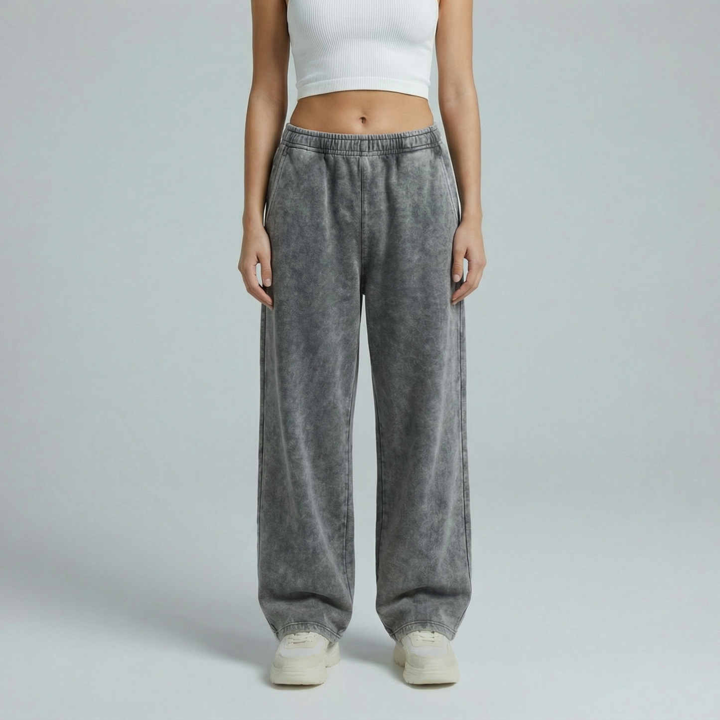 Washed Unisex Heavy Wide Leg Sweatpants - Grey