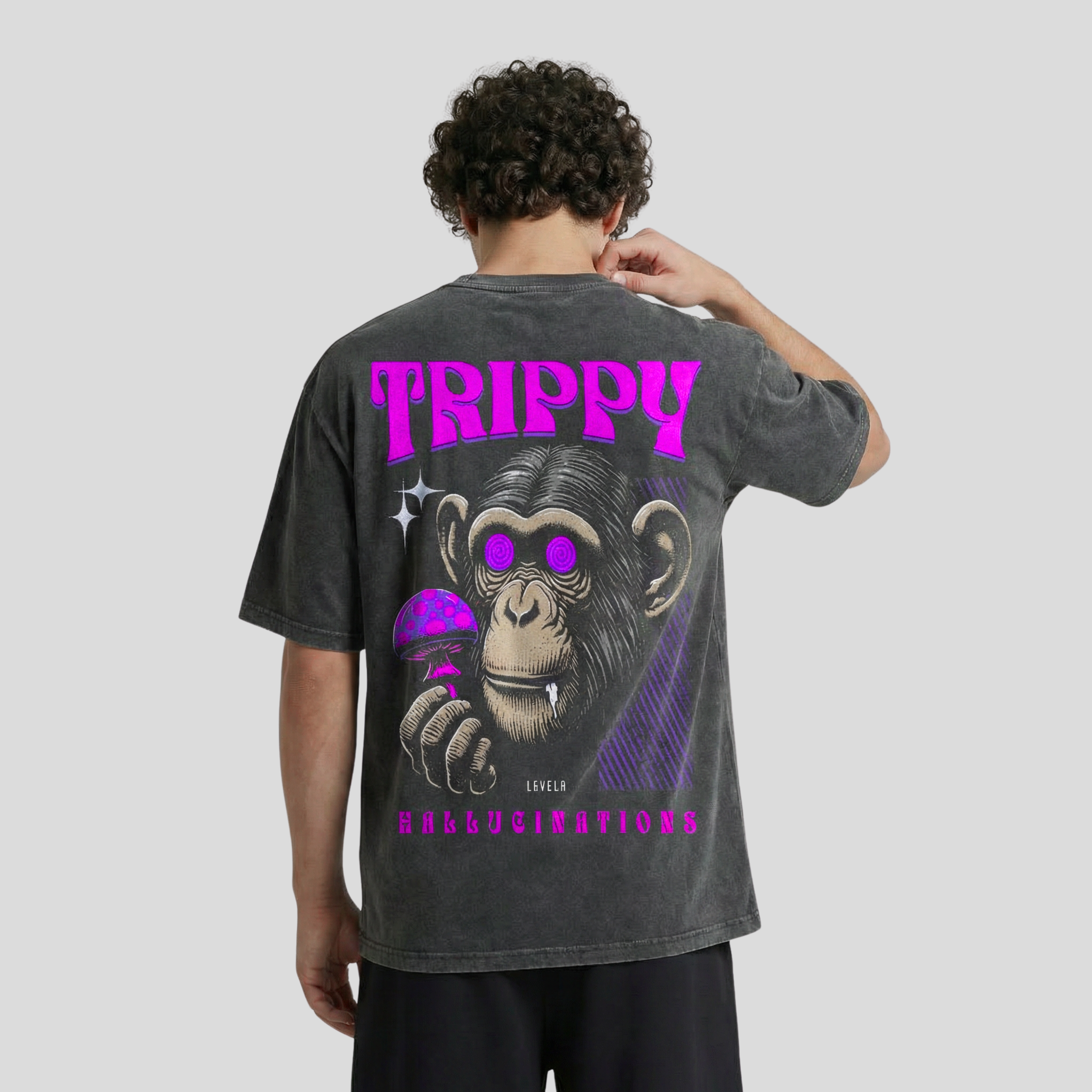 Washed Oversized Unisex T-Shirt - Trippy Chimpanzee