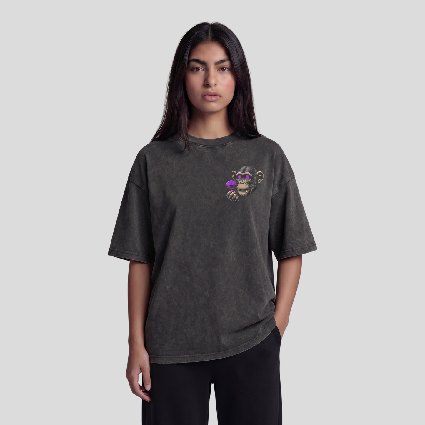 Washed Oversized Unisex T-Shirt - Trippy Chimpanzee