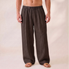 Linen Wide Leg Unisex Pants - Brown