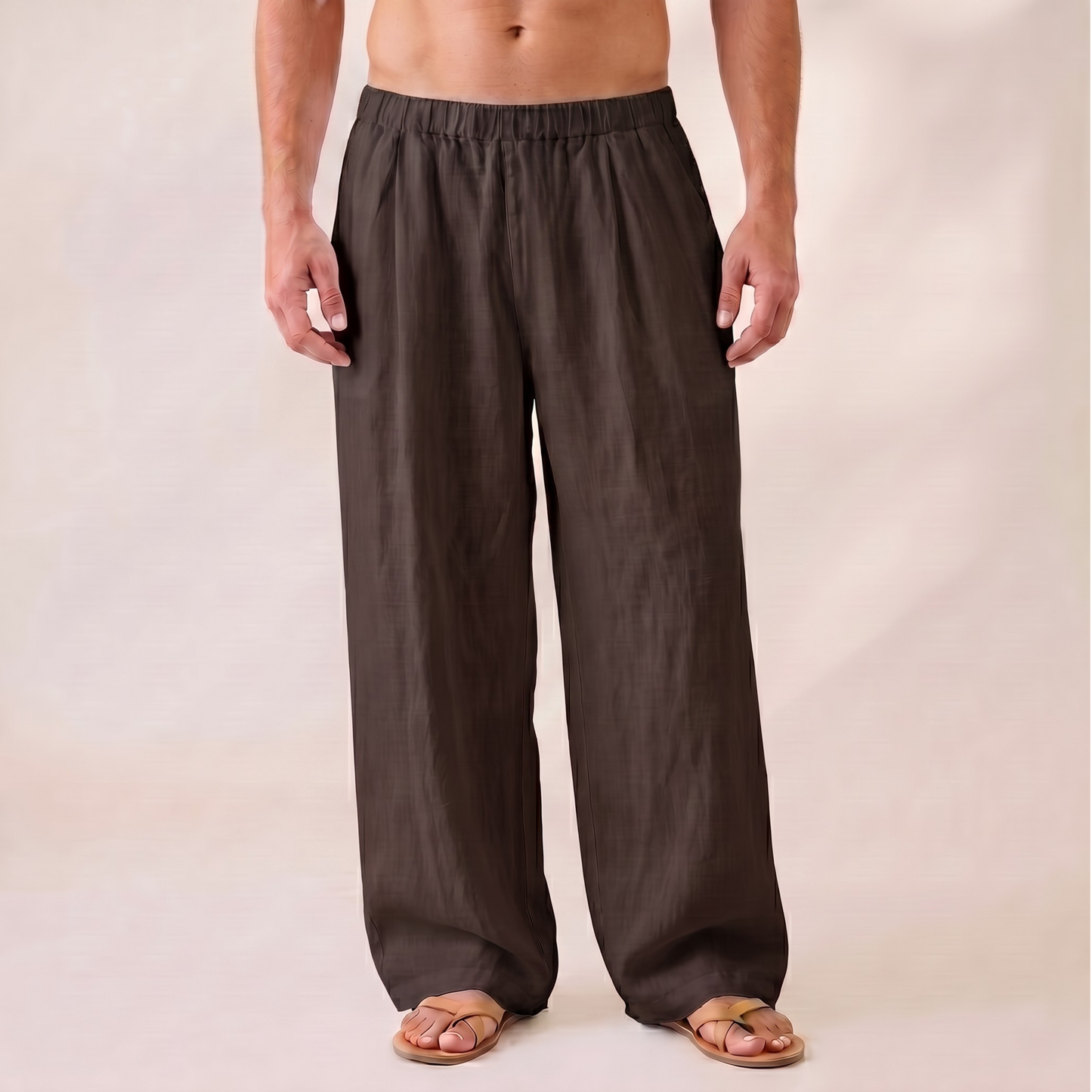 Linen Wide Leg Unisex Pants - Brown