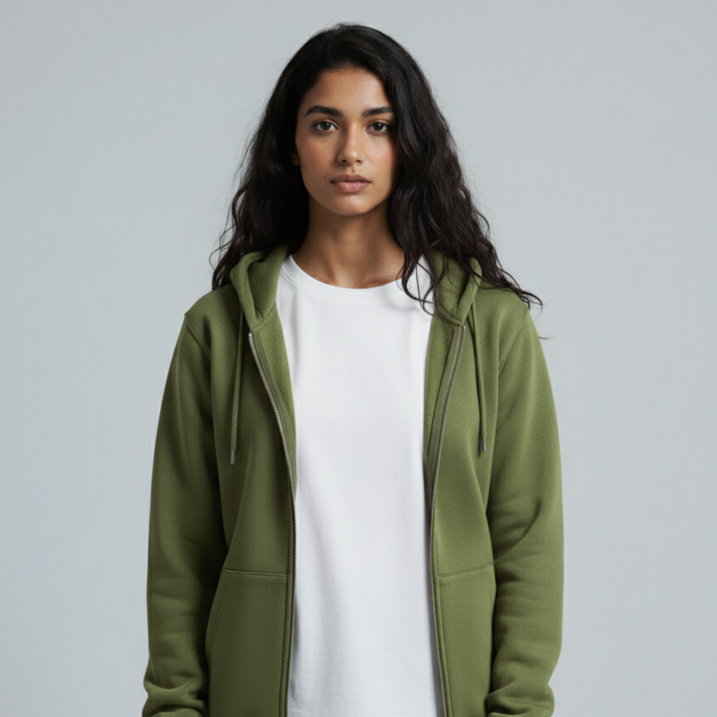 Olive Unisex Zip Up Hoodie