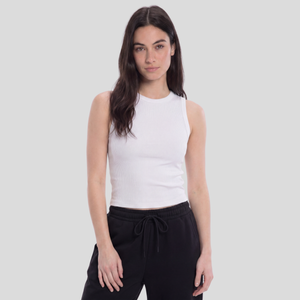 Women Crewneck Ribbed Tank Top - White