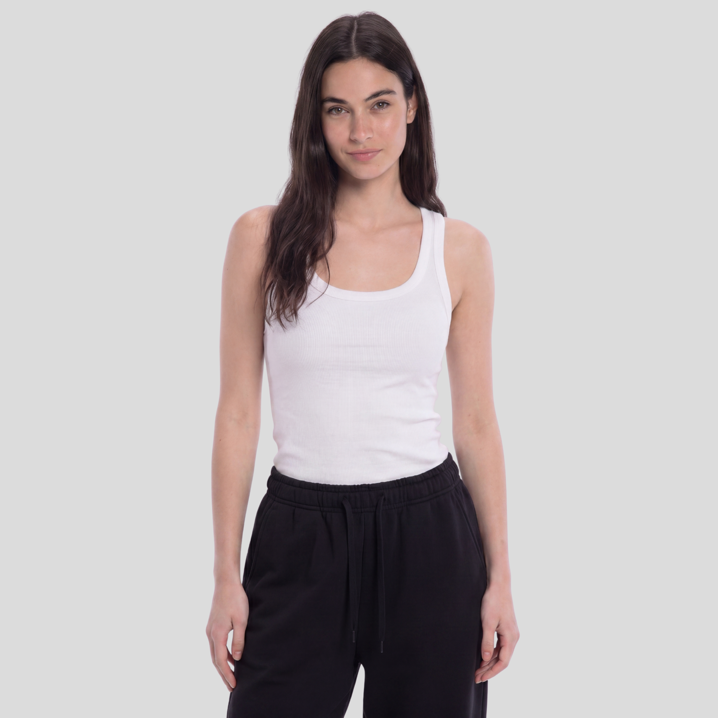 Women Wide Neck Ribbed Tank Top - White