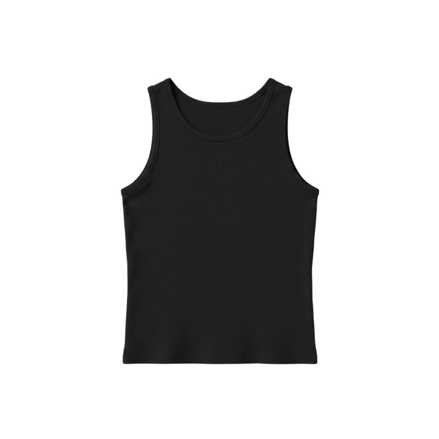 Women Black Crewneck Ribbed Tank Top