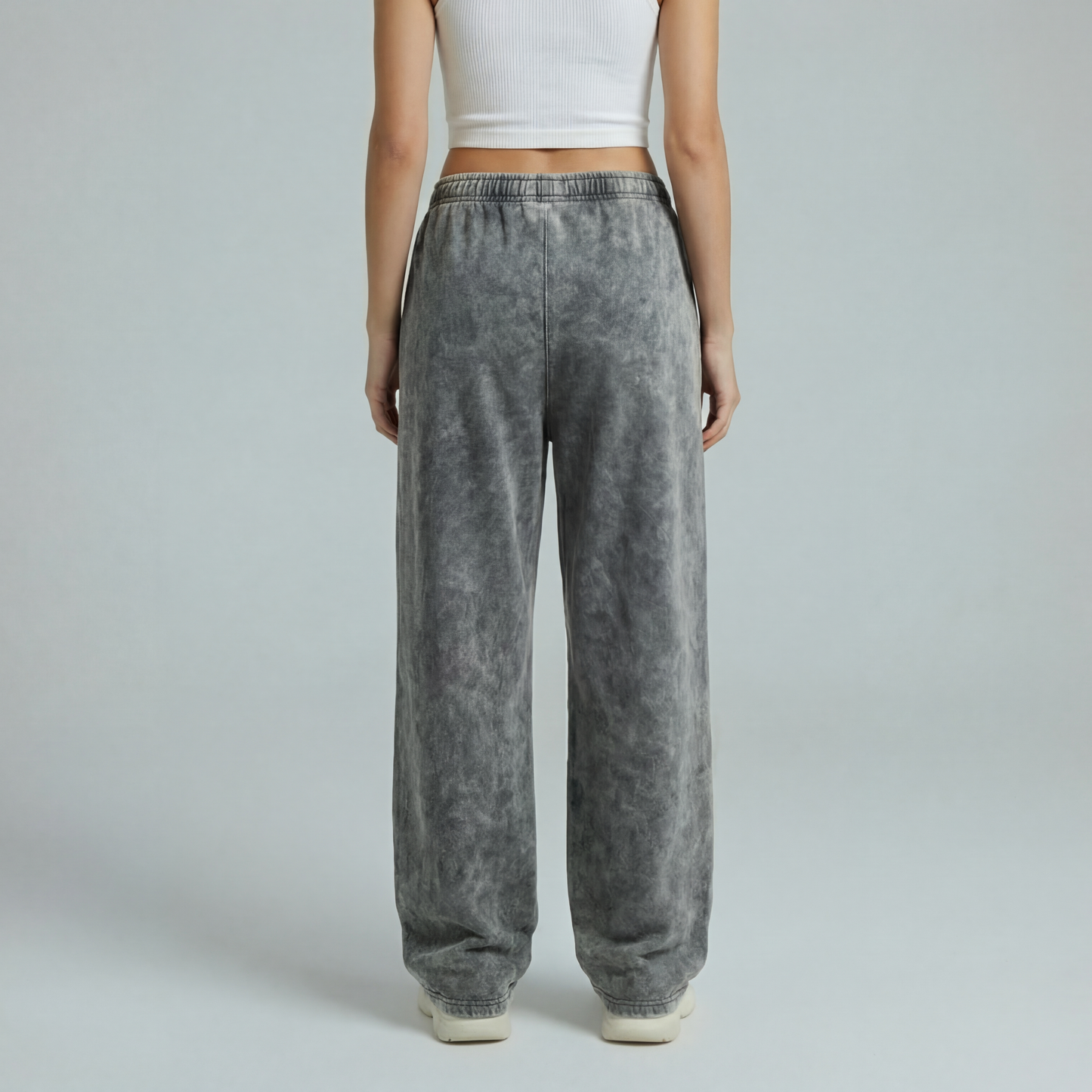 Washed Unisex Heavy Wide Leg Sweatpants - Grey