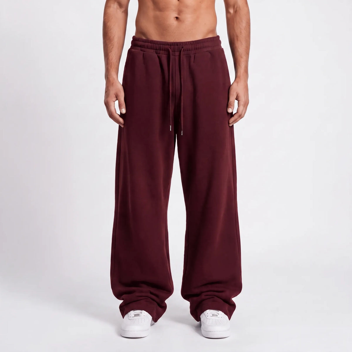Baggy Unisex Wide Leg Summer Sweatpants - Burgundy