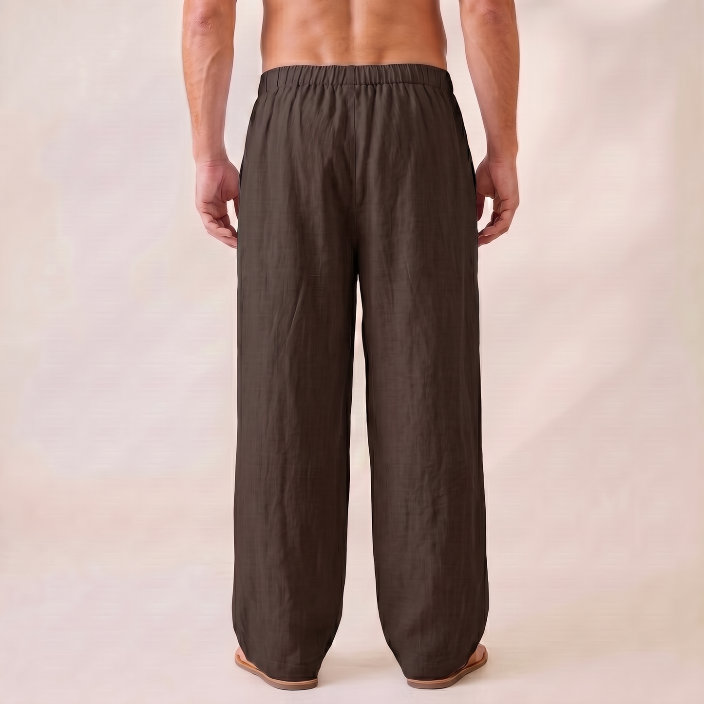 Linen Wide Leg Unisex Pants - Brown
