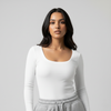 White Wide Neck Long Sleeve Women's Top