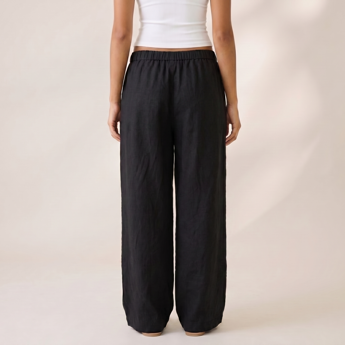 Linen Wide Leg Unisex Pants - Black