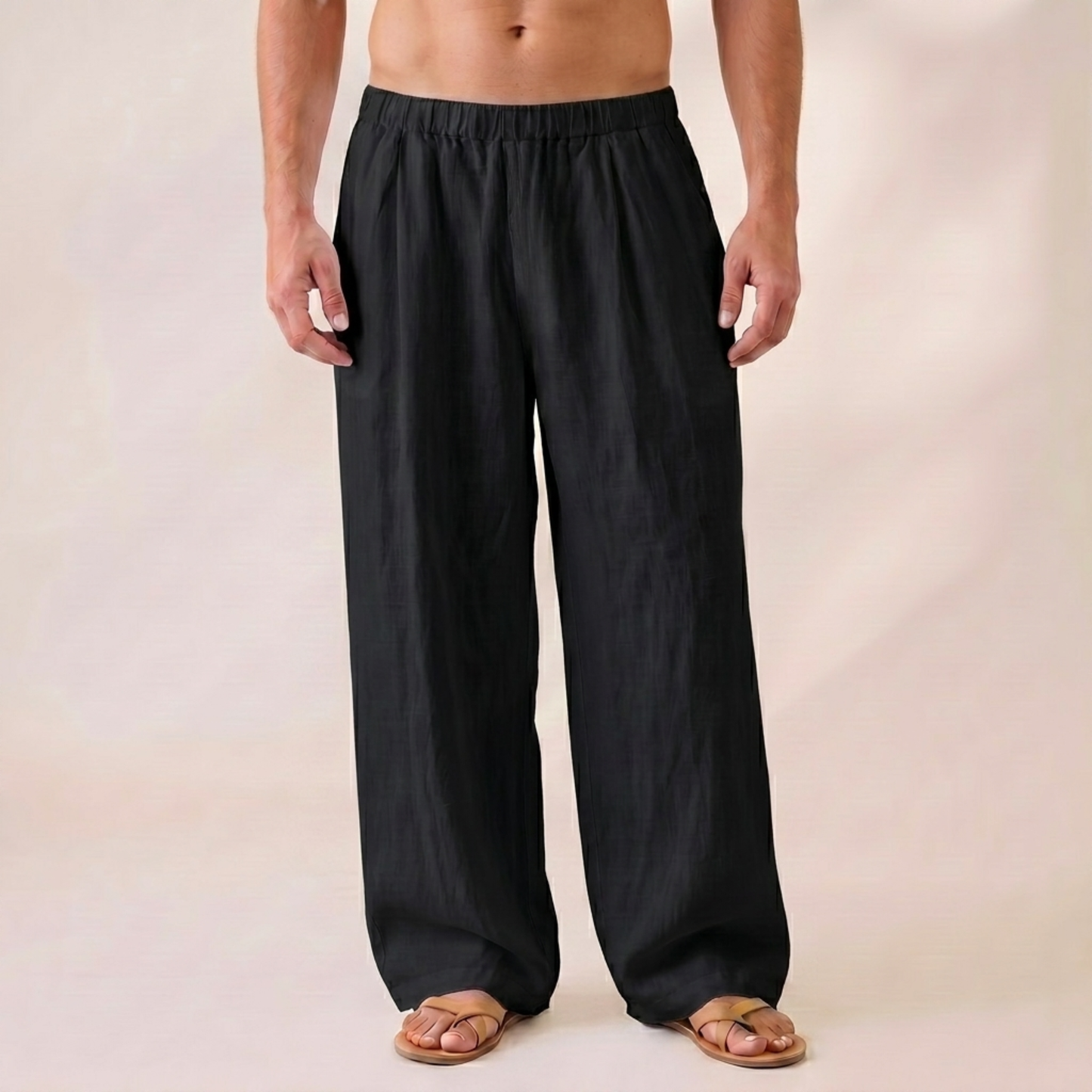 Linen Wide Leg Unisex Pants - Black