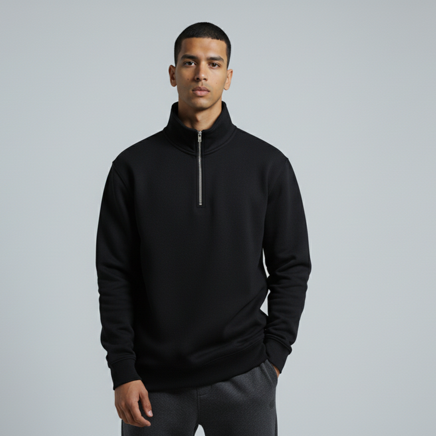 Black Unisex Quarter Zip Sweatshirt
