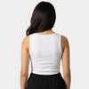 Women White U-Shaped Ribbed Tank Top