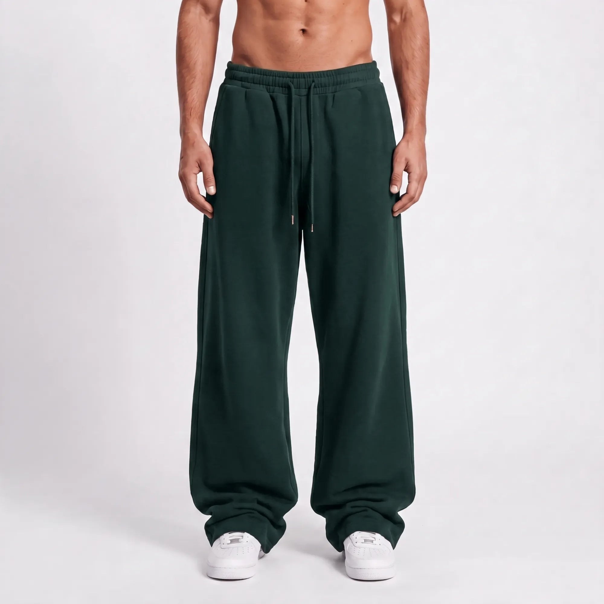 Baggy Unisex Wide Leg Sweatpants - Dark Green