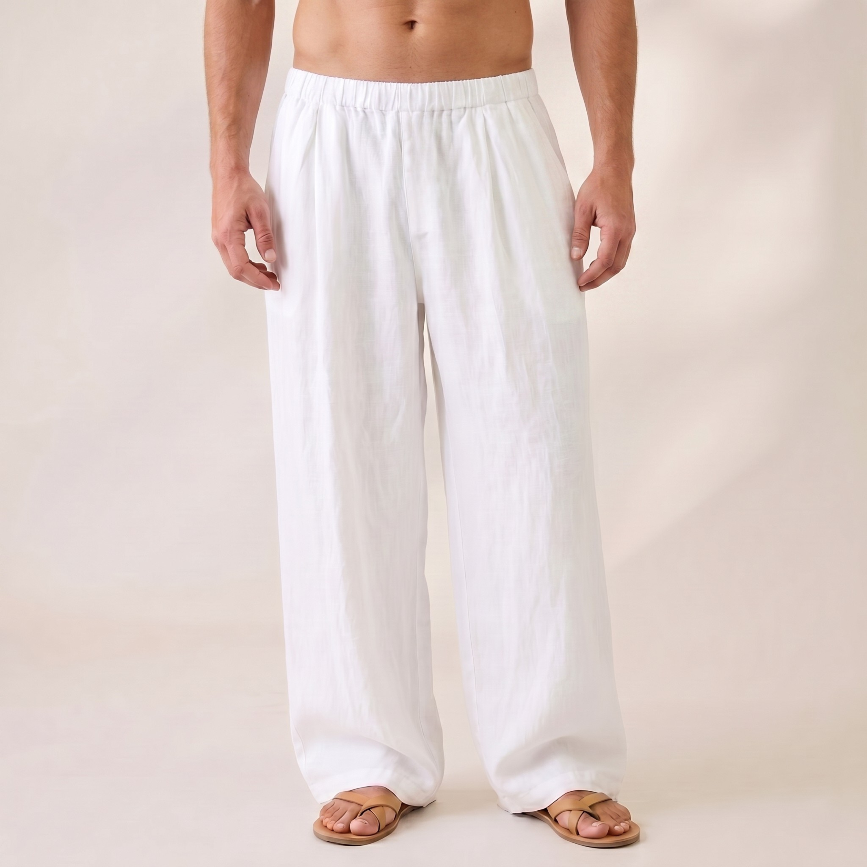 Linen Wide Leg Unisex Pants - Off-White