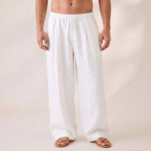 Linen Wide Leg Unisex Pants - Off-White