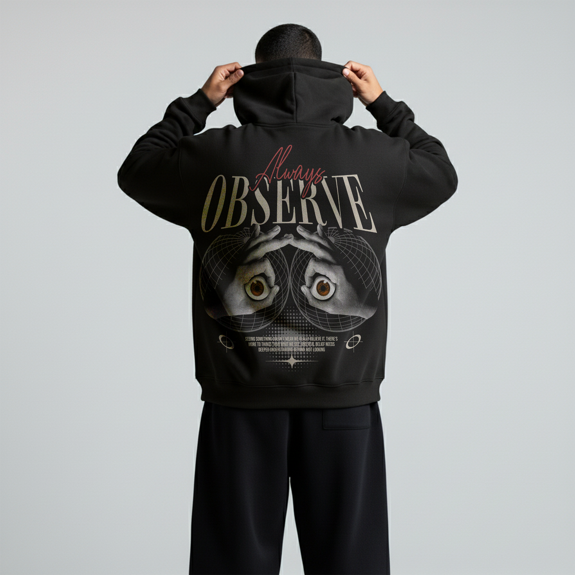 Black Oversized Unisex Hoodie - Always observe