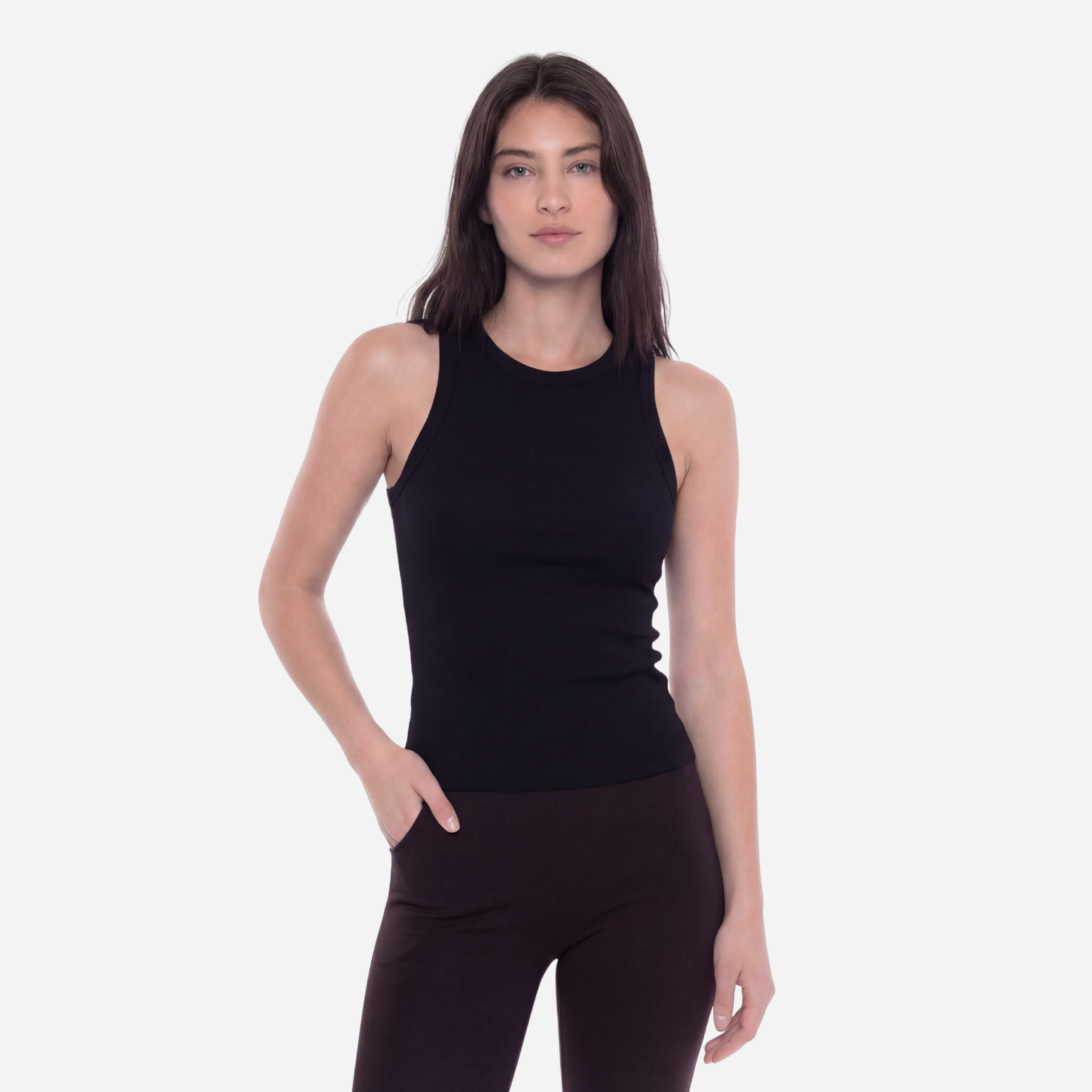 Women Crewneck Ribbed Tank Top - Black