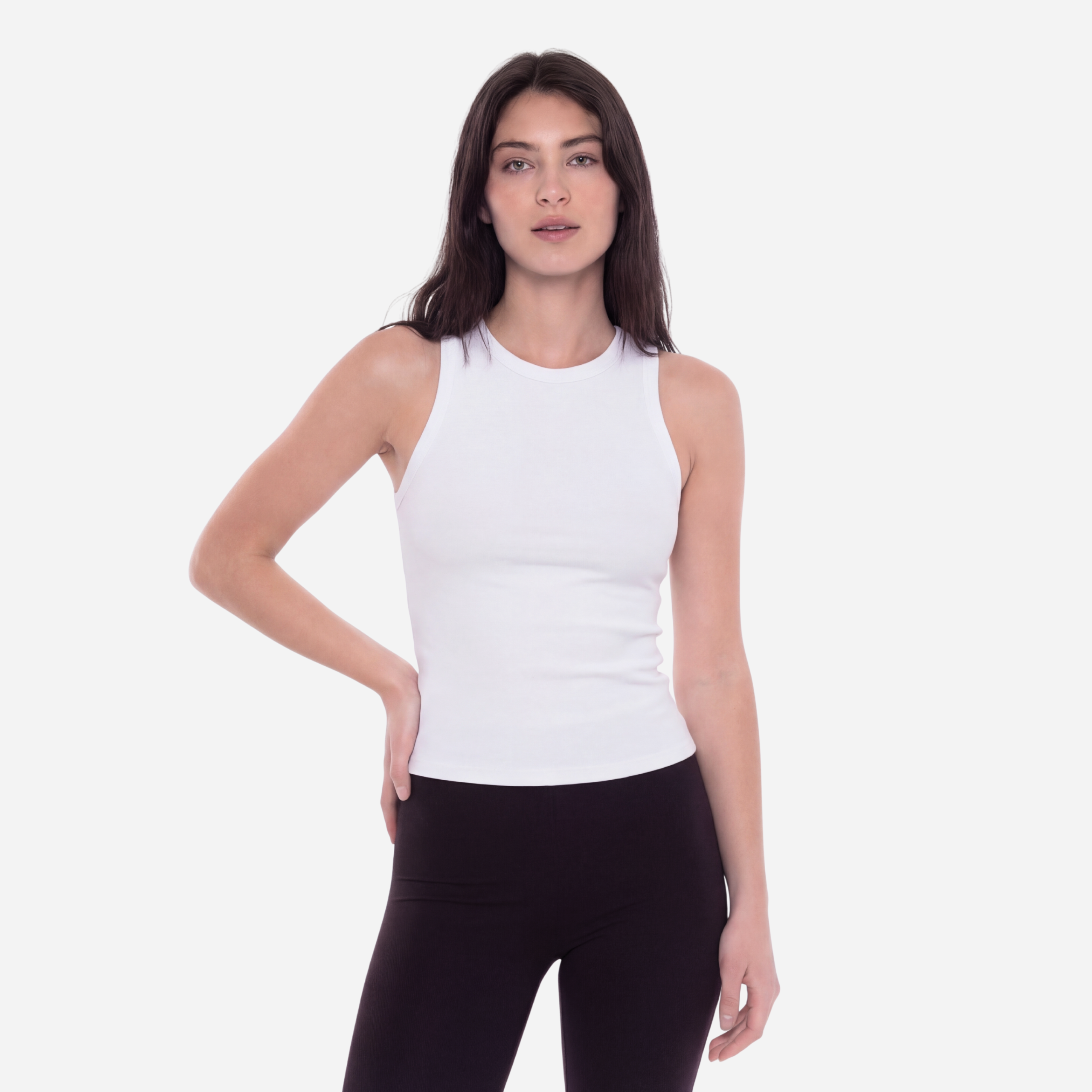 Women Crewneck Ribbed Tank Top - White