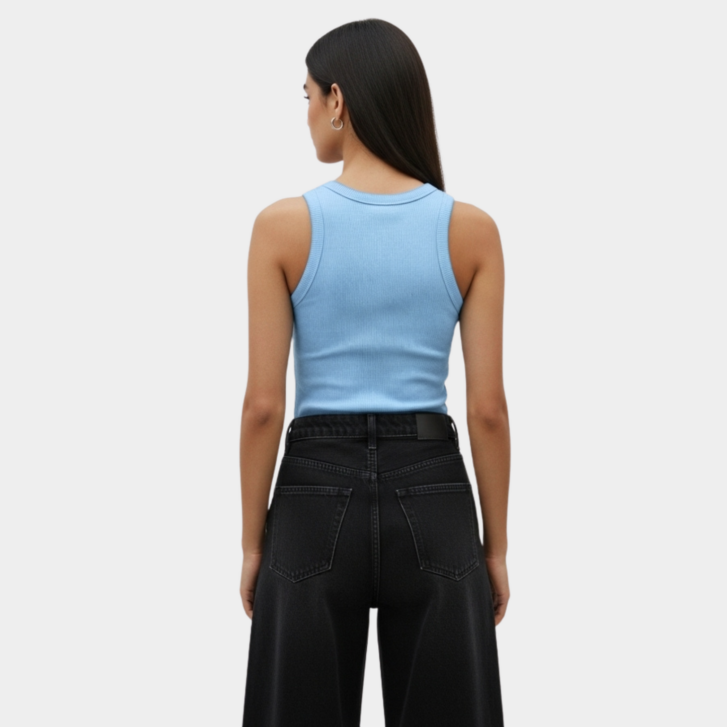 Women Baby Blue Crewneck Ribbed Tank Top