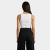 Women White Crewneck Ribbed Tank Top