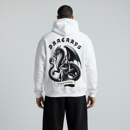 White Oversized Unisex Hoodie - Dracarys