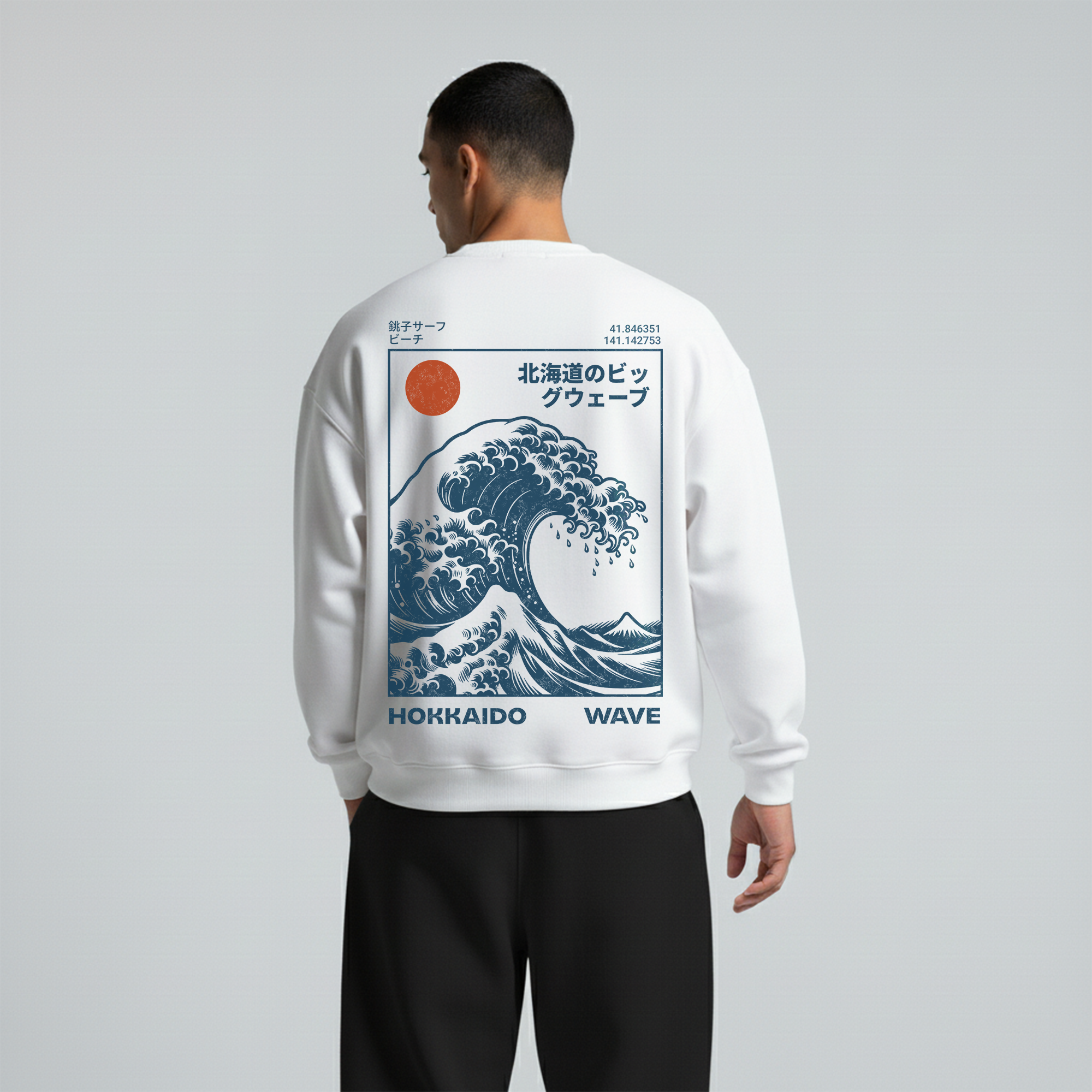 White Crewneck Unisex Sweatshirt - Hokkaido wave