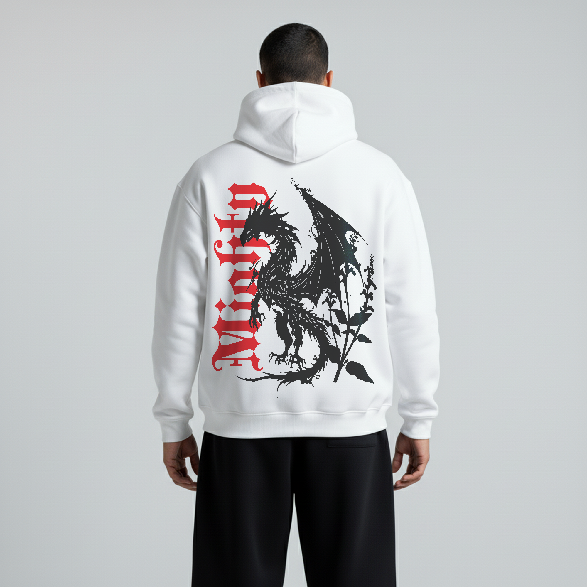 White Oversized Unisex Hoodie - Mighty dragon
