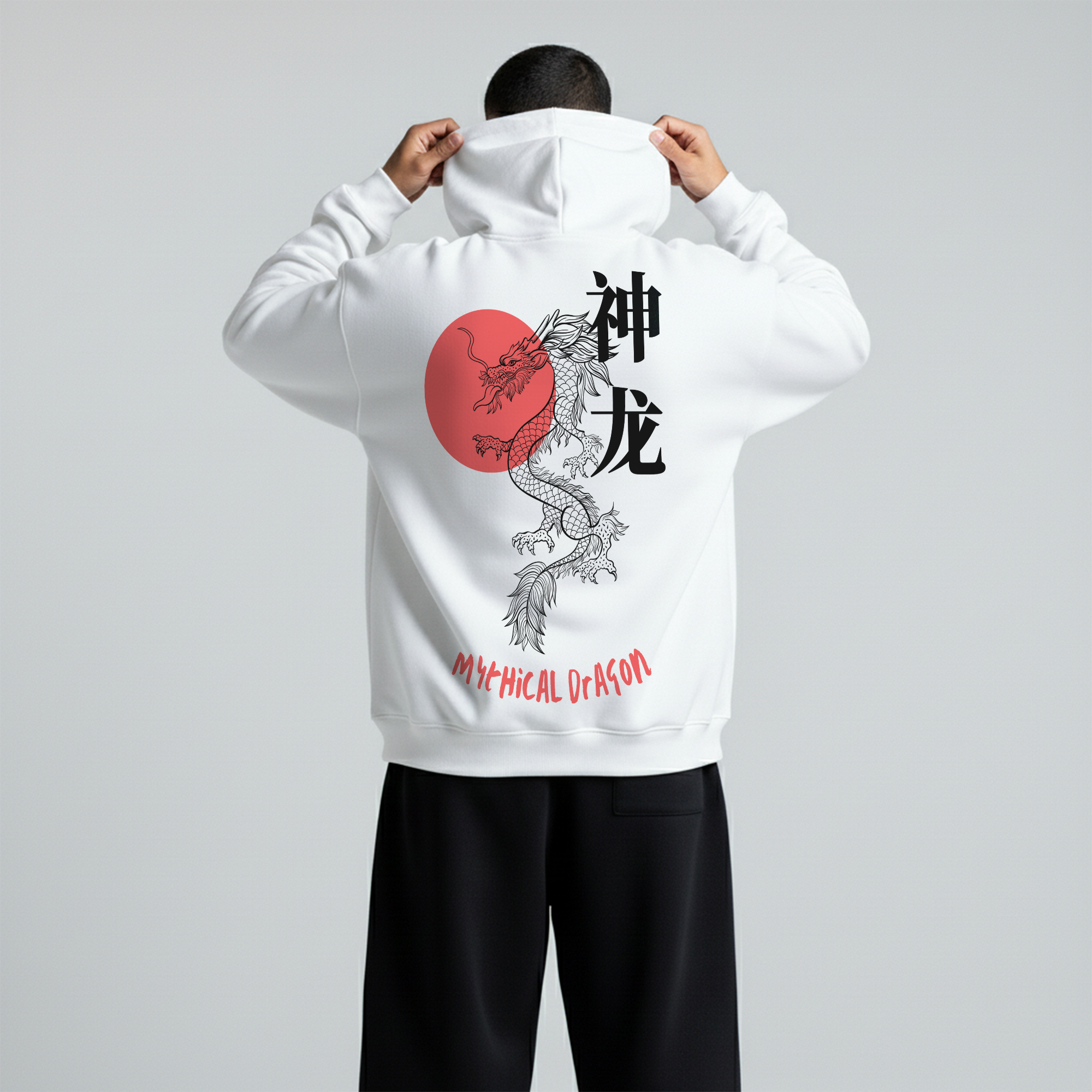 White Oversized Unisex Hoodie - Mythical Dragon