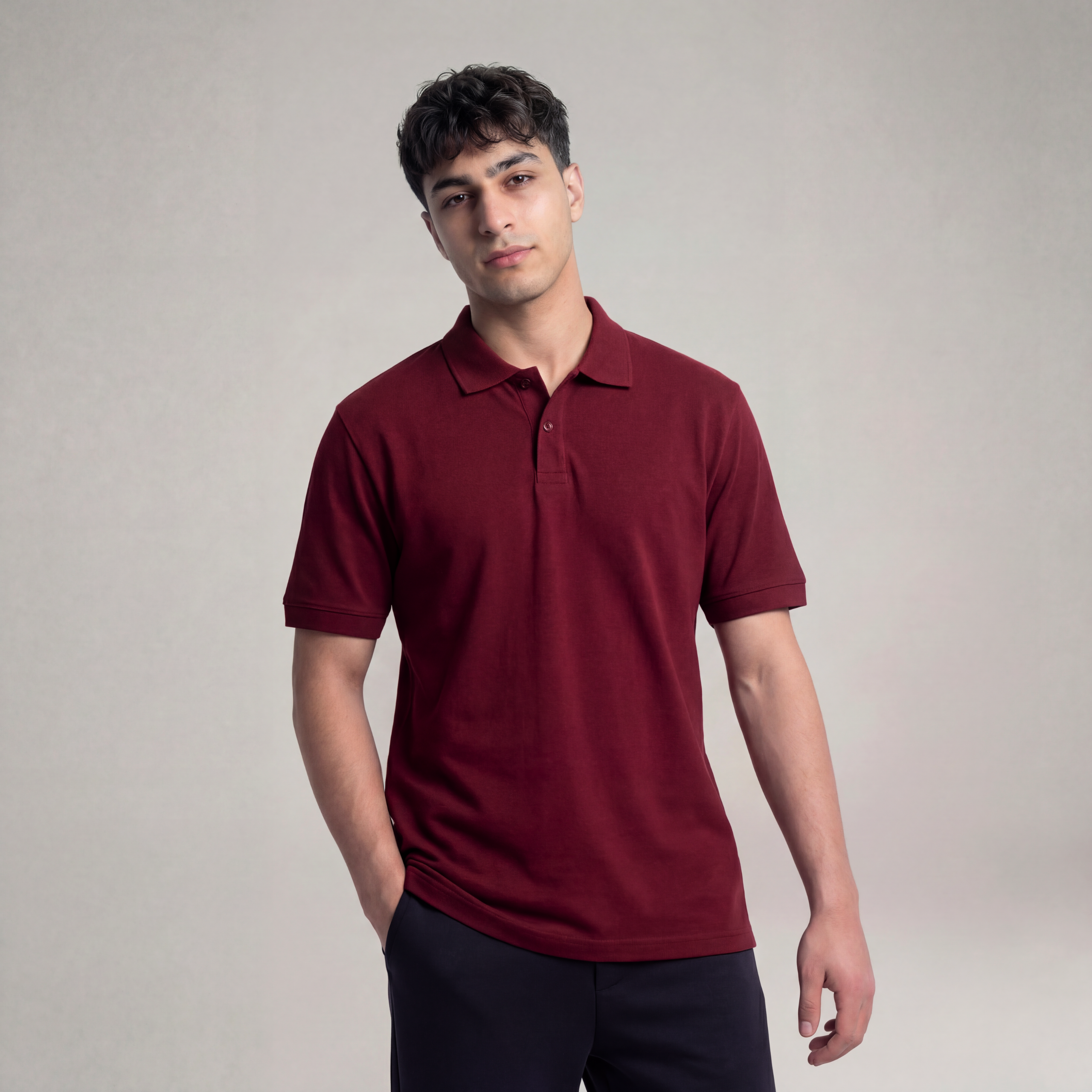 Relaxed Fit Polo T-Shirt - Burgundy