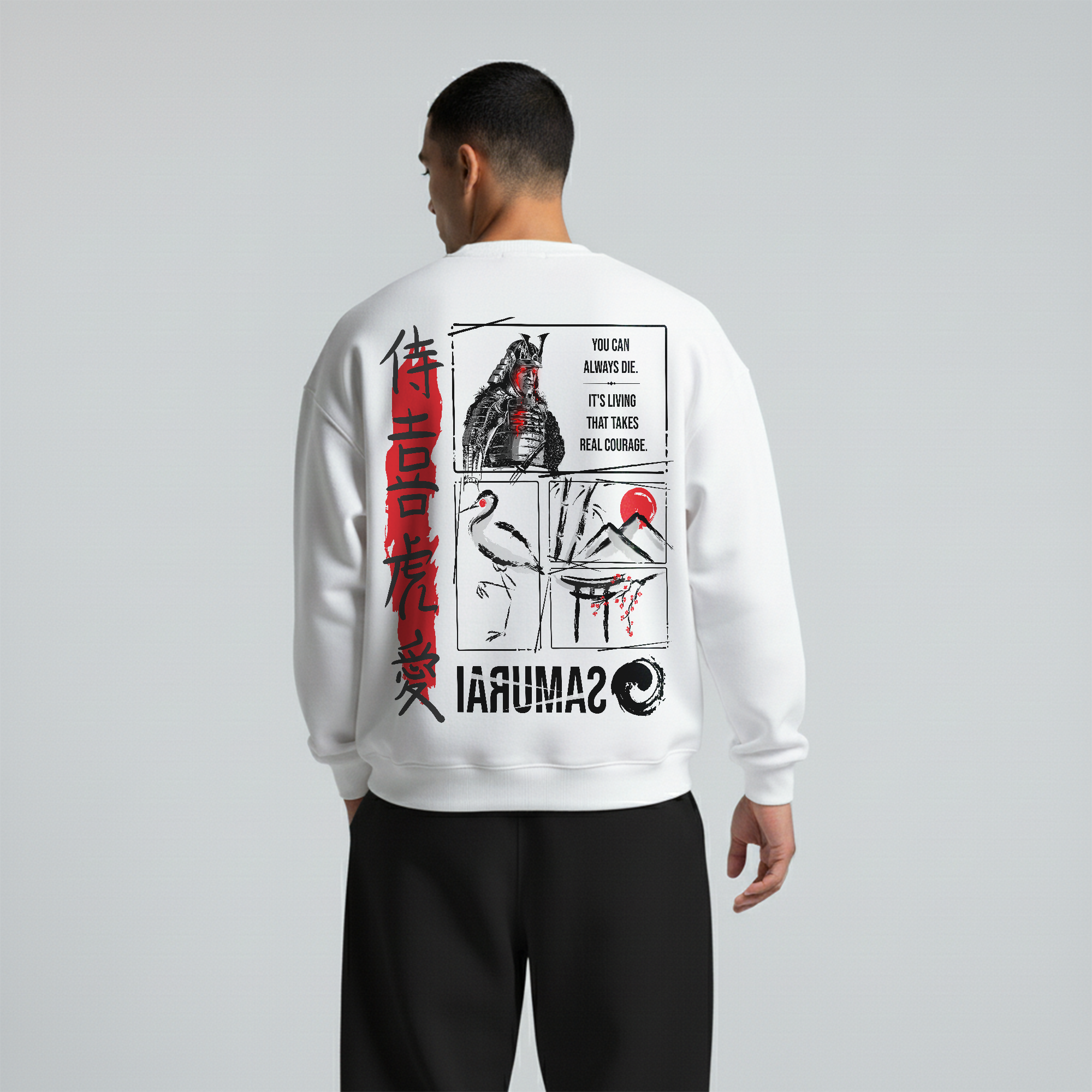 White Crewneck Unisex Sweatshirt - Samurai