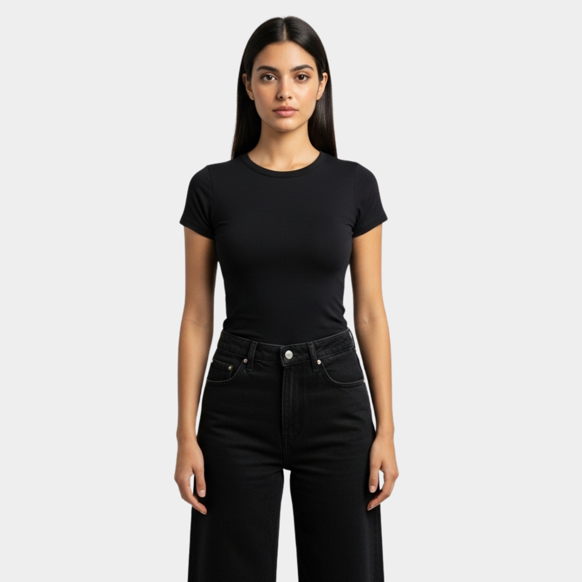 Women Black Short Sleeve Basic Top