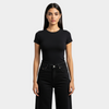 Women Black Short Sleeve Basic Top
