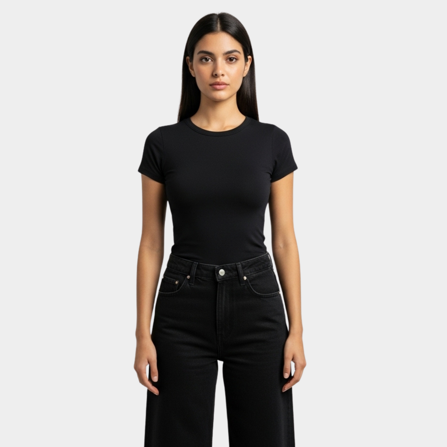 Women Black Short Sleeve Basic Top