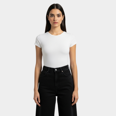 Women White Short Sleeve Basic Top