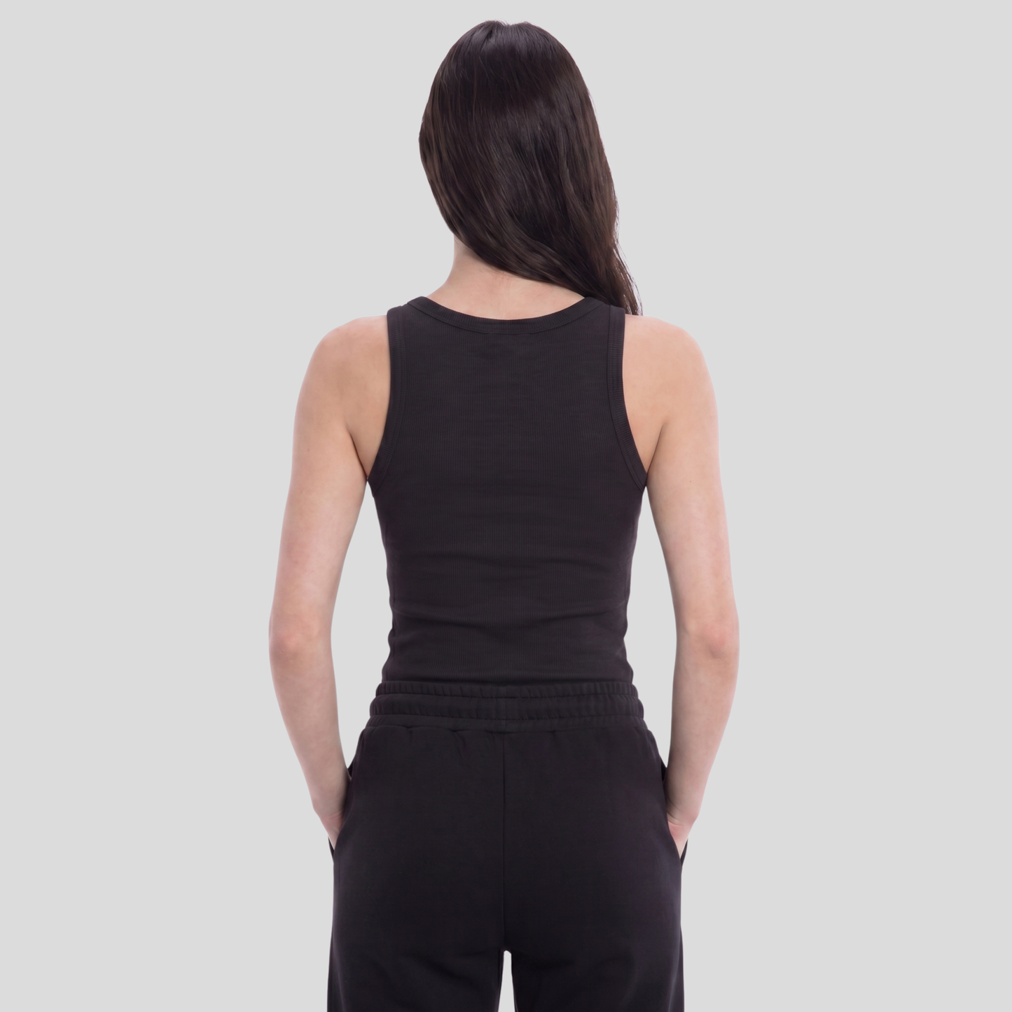 Women Crewneck Ribbed Tank Top - Black